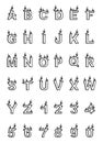 Fire alphabet, cartoon-style, simple black