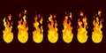 Fire animation sprites. Set of red and orange fire flame. Flames of different shapes. Collection of hot flaming element Royalty Free Stock Photo