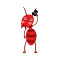A fire ant with black hat cartoon character. Royalty Free Stock Photo
