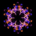 Fire art - the mandala created by the flames. Blue & red Royalty Free Stock Photo