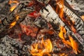 Fire and ashes of a camp fire Royalty Free Stock Photo