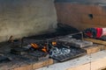 Fire in a barbaque, setting fire on coal barbacue Royalty Free Stock Photo