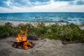 Fire on the beach on the black sea