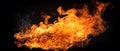 fire on a black background, burning and hot flames, close view