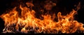 fire on a black background, burning and hot flames, close view