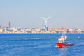 Fire boat and windmill in Yokohama Port Royalty Free Stock Photo