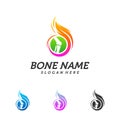 Fire Bone logo design template. Concept Vector of human body health. Emblem symbol Icon