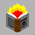 Fire book. Opened book and flame isolated. vector illustration