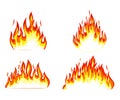 Fire borders on white. Cartoon flame banner border elements, orange burn bounds.