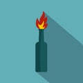 Fire bottle icon, flat style