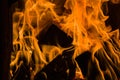 Fire in a brazier closeup burning on a dark black background