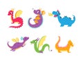 Fire Breathing Baby Dragon with Wings and Tail Vector Set Royalty Free Stock Photo