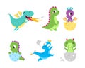 Fire Breathing Baby Dragon with Wings and Tail Vector Set Royalty Free Stock Photo