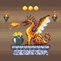 Fire Breathing Dragon Guards Treasures in Dungeon