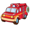 Fire brigade car in red, retro style, cartoon illustration, isolated object on a white background, vector illustration Royalty Free Stock Photo