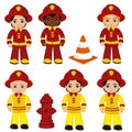 Fire brigade cute boys cartoon vector illustration.