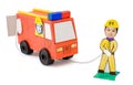 Fire brigade, kid's cardboard handicraft Royalty Free Stock Photo