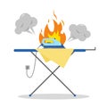 Fire and brocken iron on an ironing board. Royalty Free Stock Photo
