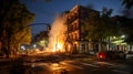 Fire in Brooklyn at night. Brooklyn is the most densely populated of the five boroughs of Brooklyn.