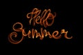 Fire burn hello summer lettering word isolated on black background