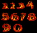 Fire burning on arabic number zero to nine