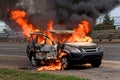 Fire burning car Royalty Free Stock Photo