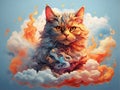 Fire burning cat in the sky, ai generated Royalty Free Stock Photo