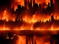 a fire burning in the city of the world Royalty Free Stock Photo