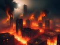 a fire burning in the city of the world Royalty Free Stock Photo