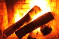 Fire in burning fireplace in winter close-up Royalty Free Stock Photo