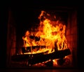 Fire in burning fireplace in winter close-up Royalty Free Stock Photo