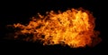 Fire and burning flame of explosive fireball isolated on dark background for graphic design