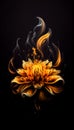 Fire burning flower against black background. Fantasy art. AI generation