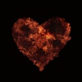 Fire burning heart on black backgrounds