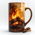 Fire Burning Inside Brown Ceramic Mug on White Background Still Life Royalty Free Stock Photo