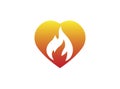 Fire burning inside a heart for logo design illustration on white background Royalty Free Stock Photo