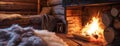 Fire Burning Inside Log Cabin Royalty Free Stock Photo