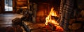 Fire Burning in Log Cabin Fireplace Royalty Free Stock Photo