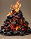 Fire burning in pile of charcoal Royalty Free Stock Photo