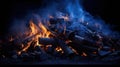 A fire is burning in a pile of wood and logs, AI Royalty Free Stock Photo