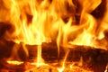 Fire. Burning wood in the fireplace. Side view. Royalty Free Stock Photo