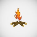 Fire, burning on the wood. Vector design