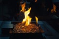 Fire burns in a fireplace with a close up Royalty Free Stock Photo