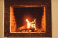 A fire burns in a fireplace, close up shot of burning firewood in the fireplace Royalty Free Stock Photo