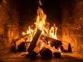 A fire burns in a fireplace  Fire to keep warm Royalty Free Stock Photo