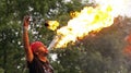 Fire busker juggle exhale flame Royalty Free Stock Photo