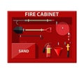 Fire cabinet. Firefighting set. Fire equipment.