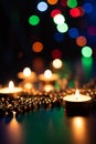 Fire of candle on christmas background. Christmas candles burning at night. Abstract candles background. Royalty Free Stock Photo