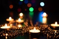 Fire of candle on christmas background. Christmas candles burning at night. Abstract candles background. Royalty Free Stock Photo