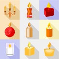 Fire candle icons set, cartoon style
